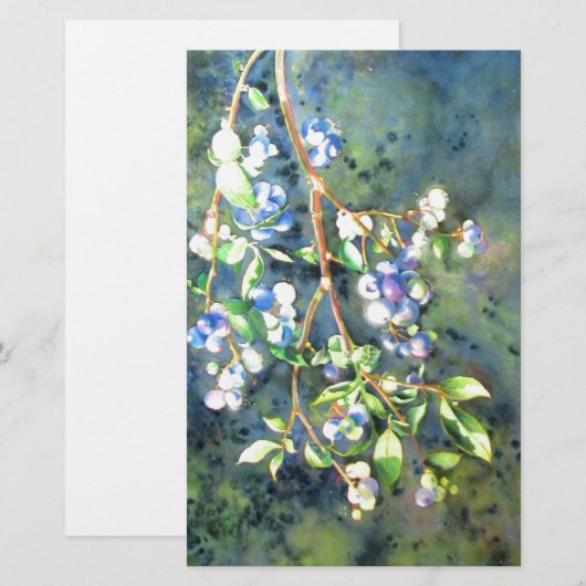 Blauwbessen, schilderij van romantische Waterverf Briefpapier (Voorkant / Achterkant)