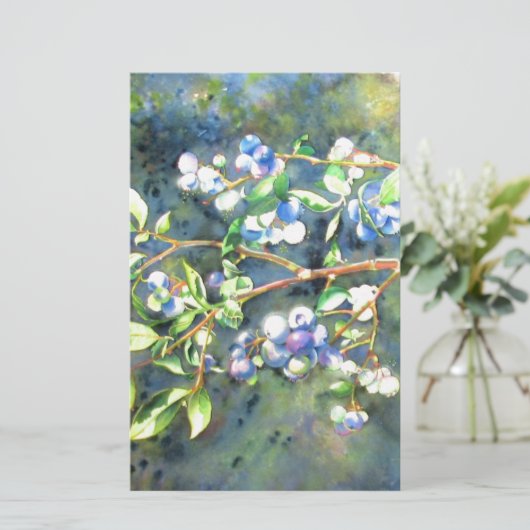 Blauwbessen, schilderij van romantische Waterverf Briefpapier (Staand voorkant)