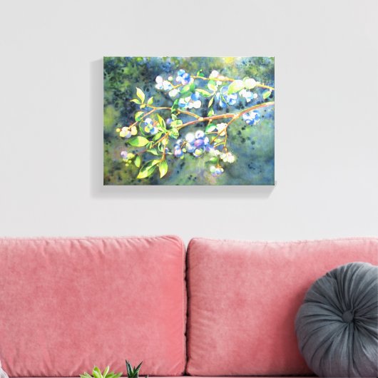 Blauwbessen, schilderij van romantische Waterverf Canvas Afdruk (Insitu (Woonkamer))