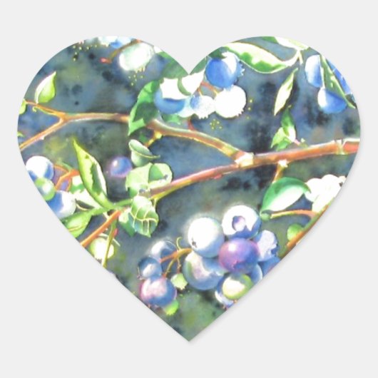 Blauwbessen, schilderij van romantische Waterverf Hart Sticker (Voorkant)