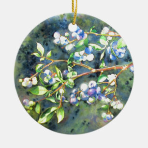 Blauwbessen, schilderij van romantische Waterverf Keramisch Ornament