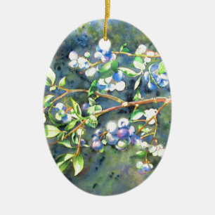 Blauwbessen, schilderij van romantische Waterverf Keramisch Ornament