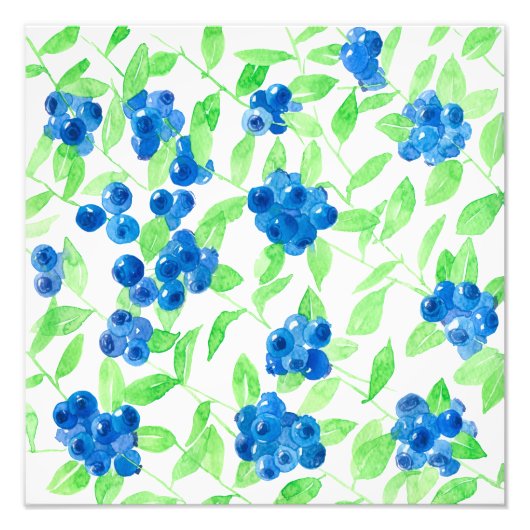 Blauwbessen waterverf patroon foto afdruk (Voorkant)
