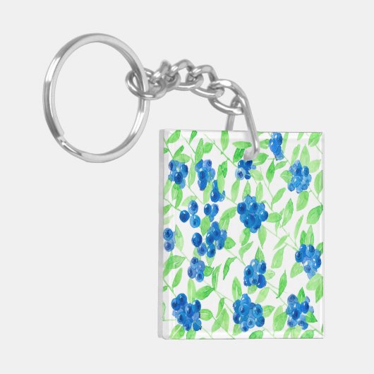 Blauwbessen waterverf patroon sleutelhanger (Voorkant Links)
