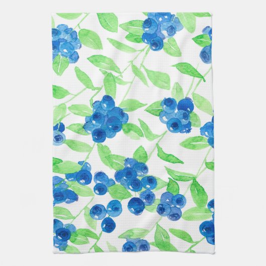 Blauwbessen waterverf patroon theedoek (Verticaal)