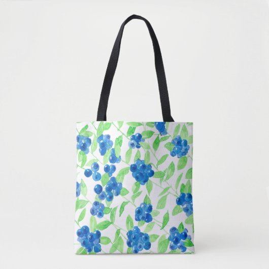 Blauwbessen waterverf patroon tote bag (Voorkant)