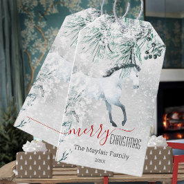 Blauwbijen tijdens de winter Pine White Horse Merr Cadeaulabel