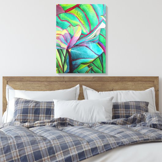 Blauwblad Hawaii Tropische bladbladerkunst Canvas Afdruk (Insitu (Slaapkamer))