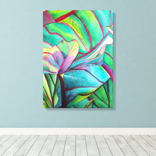 Blauwblad Hawaii Tropische bladbladerkunst Canvas Afdruk (Insitu (Houten vloer))