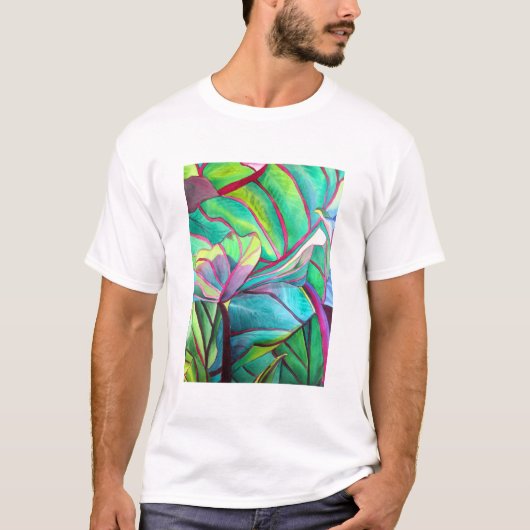 Blauwblad Hawaii Tropische bladbladerkunst T-shirt (Voorkant)