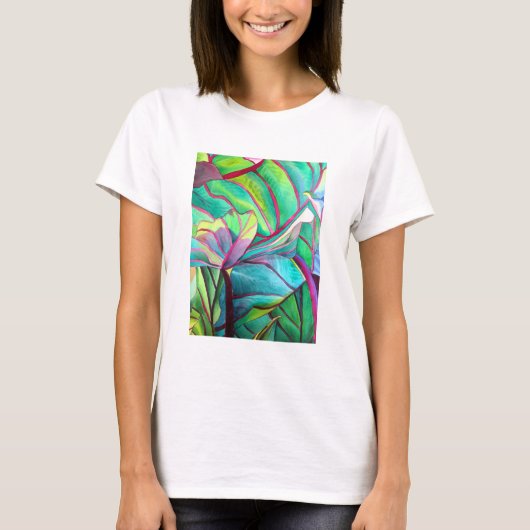 Blauwblad Hawaii Tropische bladbladerkunst T-shirt (Voorkant)
