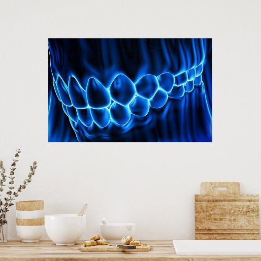 Blauwblauw Gloed Teeth Bite & Gums Dentist Poster (Keuken)