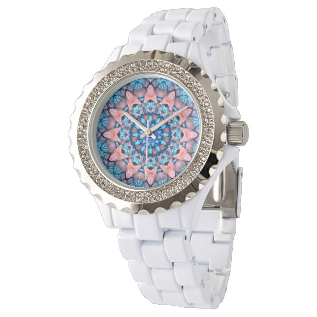 Blauwblauwe fractale kaleidoscoop horloge (Gekanteld)