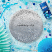 Blauwblauwe ombre Silver Glam Leopard Print Papieren Bordje (Feest)