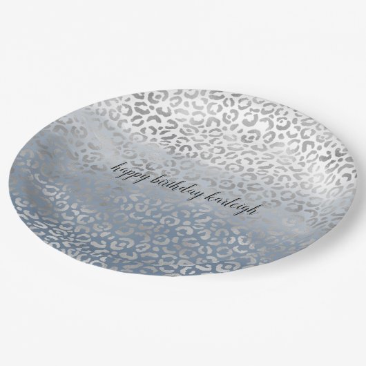 Blauwblauwe ombre Silver Glam Leopard Print Papieren Bordje (Gekanteld)