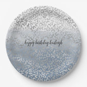 Blauwblauwe ombre Silver Glam Leopard Print Papieren Bordje (Voorkant)