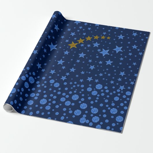 Blauwblauwe sterren op blauw cadeaupapier (Uitgerold)