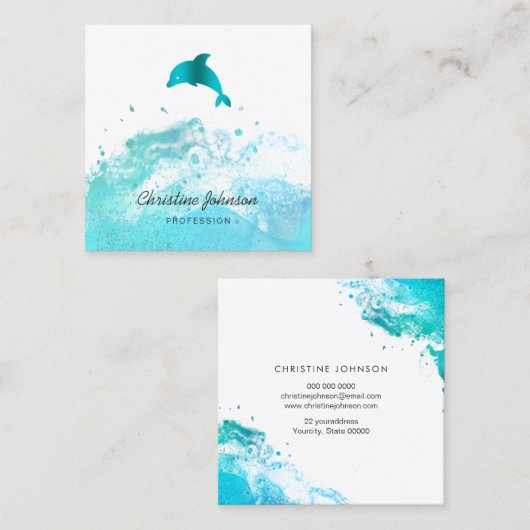 blauwblauwgroen dolfijn vierkante visitekaartje (Voorkant / Achterkant)