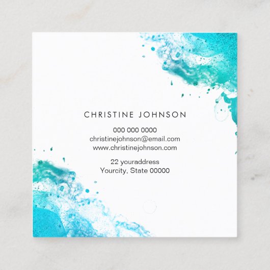 blauwblauwgroen dolfijn vierkante visitekaartje (Achterkant)