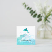 blauwblauwgroen dolfijn vierkante visitekaartje (Staand voorkant)