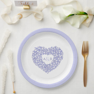 Blauwbloem bruiloft tulpen hart bouquet monogram papieren bordje