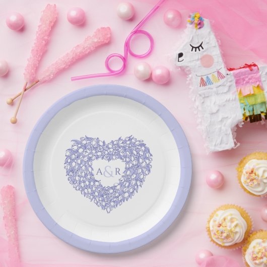 Blauwbloem bruiloft tulpen hart bouquet monogram papieren bordje (Feest)