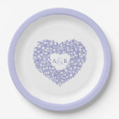 Blauwbloem bruiloft tulpen hart bouquet monogram papieren bordje (Voorkant)