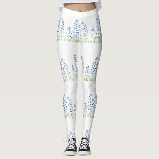 Blauwbloemen blauw bloemen  patroon bloemen leggings (Voorkant)