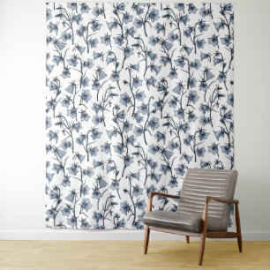 Blauwbloemen, haarklokken, bloemen wandkleed