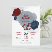 Blauwbloemen, romantisch save the date (Staand voorkant)