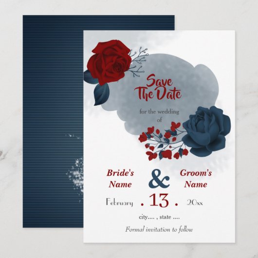 Blauwbloemen, romantisch save the date (Voorkant / Achterkant)