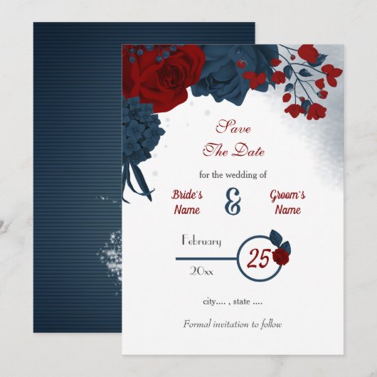 Blauwbloemen, romantisch save the date (Voorkant / Achterkant)