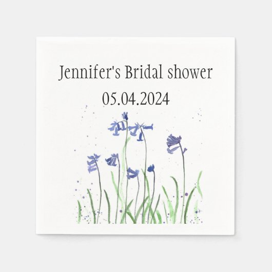 Blauwbloemen waterverf Blauw Vrijgezellenfeest Servet (Voorkant)