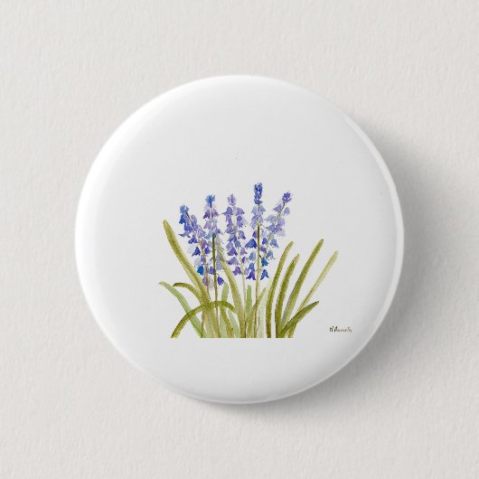 Blauwbloemen waterverf blauwe natuur ronde button 5,7 cm (Voorkant)