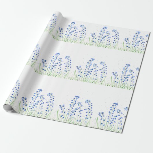 Blauwbloemen Waterverf Floral Rustic Cadeaupapier (Uitgerold)