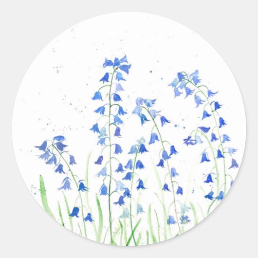 Blauwbloemen waterverf Natuur gierig Ronde Sticker (Voorkant)