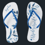 Blauwbloemige bruiloft teenslippers<br><div class="desc">Kute blue floral Bridesmaid teenslippers voor bruidenteam,  grote persoonlijke cadeaus van bruidsfeesten.</div>