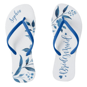 Blauwbloemige bruiloft teenslippers