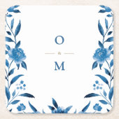 Blauwbloemige Chinoiserie Wedding monogram Kartonnen Onderzetters (Voorkant)
