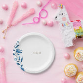 Blauwbloemige Chinoiserie Wedding monogram Papieren Bordje (Feest)