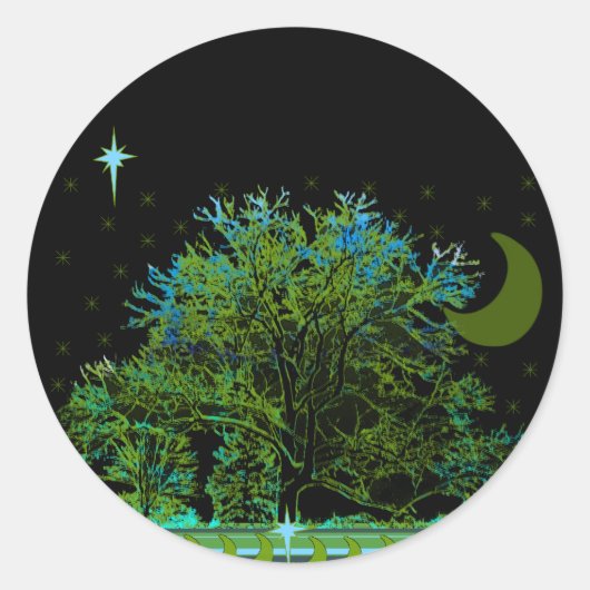 Blauwbomen Ronde Sticker (Voorkant)