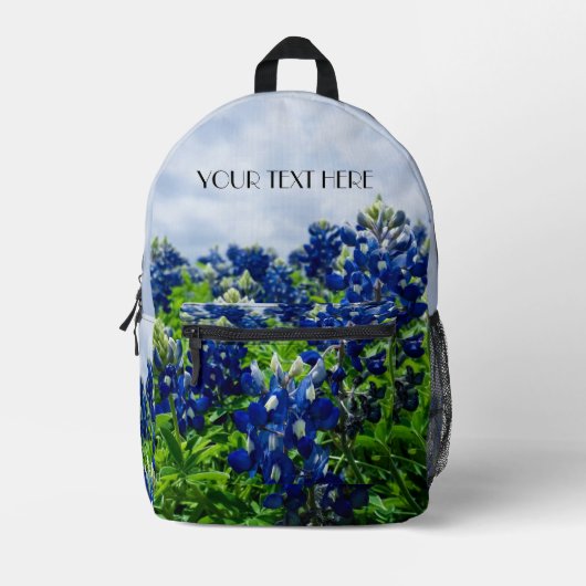 Blauwbonnaars Blauwe Bloemen Texan Floral Bedrukte Rugzak (Voorkant)