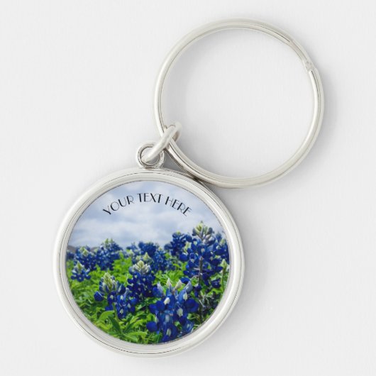 Blauwbonnaars Blauwe Bloemen Texan Floral Sleutelhanger (Voorkant)