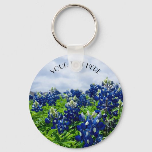 Blauwbonnaars Blauwe Bloemen Texan Floral Sleutelhanger (Voorkant)