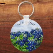 Blauwbonnaars Blauwe Bloemen Texan Floral Sleutelhanger (Voorkant)