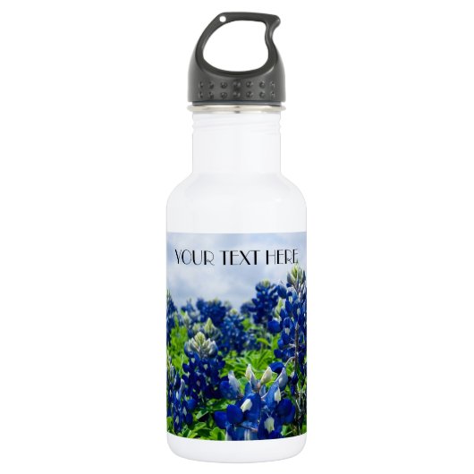 Blauwbonnaars Blauwe Bloemen Texan Floral Waterfles (Voorkant)