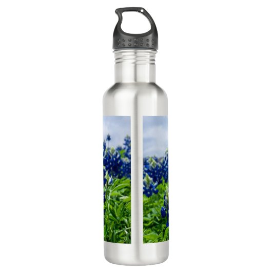 Blauwbonnaars Blauwe Bloemen Texan Floral Waterfles (Achterkant)
