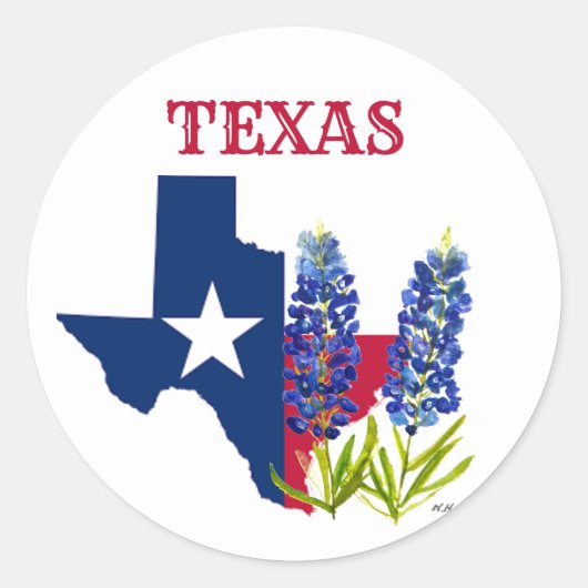 Blauwbonnaars Blauwe Vloeren Texas Texan State Flo Ronde Sticker (Voorkant)