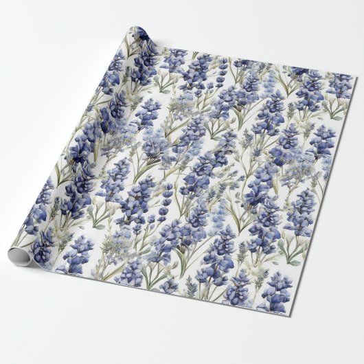 Blauwbonnaars Bloemen Blauwe Waterverf Wilde bloem Cadeaupapier (Uitgerold)