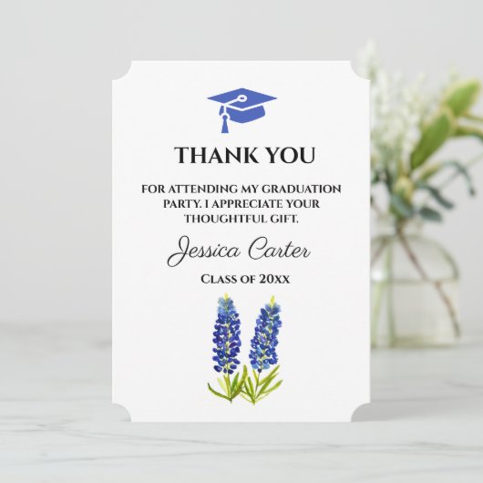 Blauwbonnen Floral Afstuderen Dank u wel Kaart (Staand voorkant)